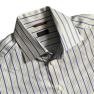 Eton Striped Button Up Long Sleeve Dress Shirt Wrinkle-Free Cotton Size 17.5